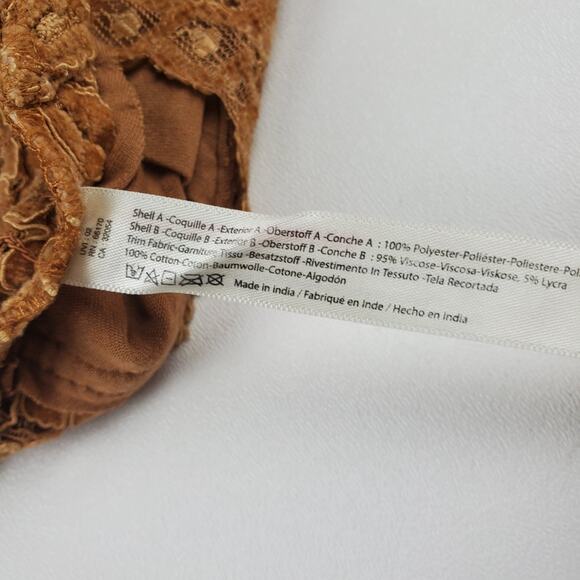 Free People One Celine Caramel Velvet Floral Lace Bralette Top Crop Tank Size XS - Picture 5 of 10